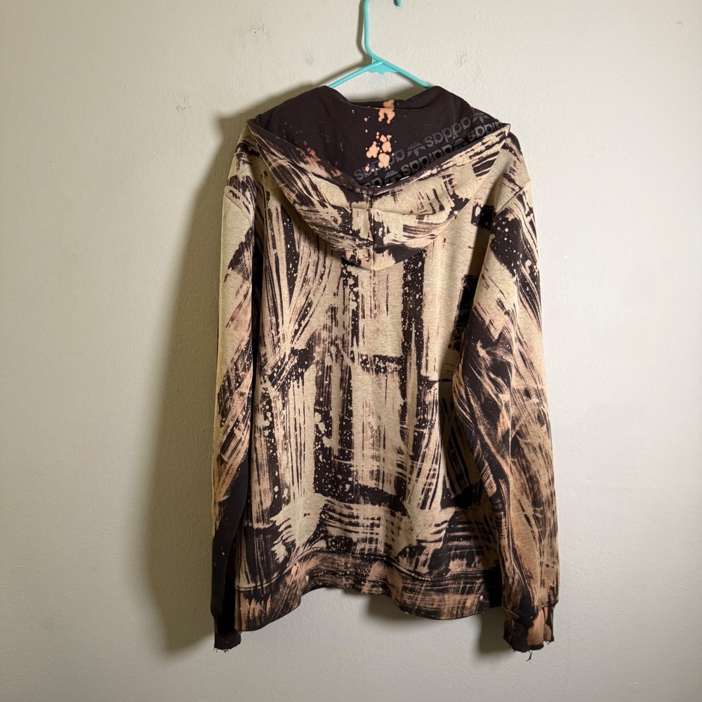 Adidas Originals Mens Bleached Distressed Zip Hoodie Brown Abstract Trefoil L - Picture 8 of 8